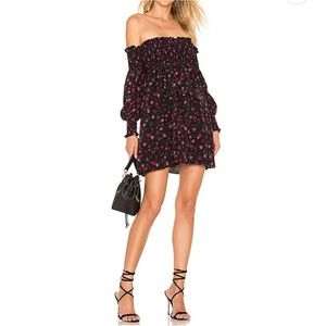 For Love and Lemons Revolve Black Floral Mini Dress Off Shoulder Medium Tiered